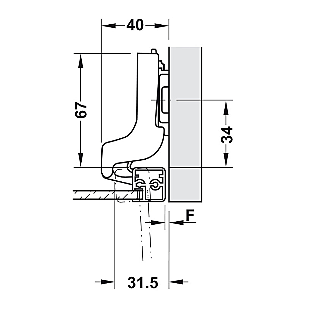 Hafele Metalla SM 110° hinge for aluminum frame doors, soft closing ...